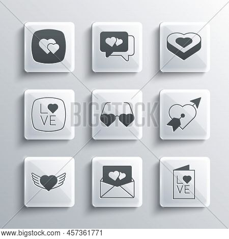 Set Envelope With Valentine Heart, Valentines Day Party Flyer, Amour And Arrow, Heart Shaped Love Gl