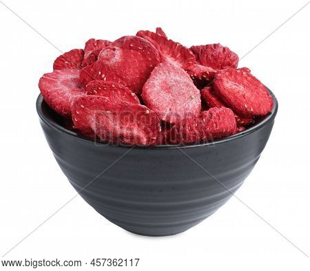 Freeze Dried Strawberries In Bowl On White Background