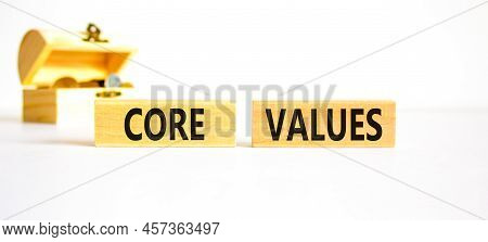 Core Values Symbol. Concept Words Core Values On Wooden Blocks On A Beautiful White Table White Back