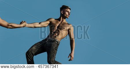 Helping Hand, Support. Men Arm, Salvation. Two Hands, Helping Arm Of A Friends, Teamwork. Rescue, He