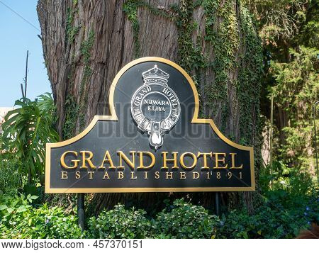 Nuwara Eliya, Sri Lanka - March 10, 2022: Metal Plaque With The Name Of The Grand Hotel Is Installed