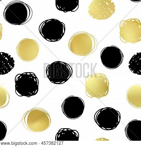 Hand Drawn Vector Doodle Circle Shapes Seamless Pattern. Abstract Paint Brush Strokes Texture. Grung