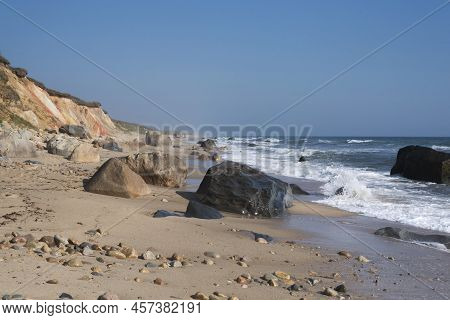 The Famous Moshup Beach And Gay Head Cliffs In Aquinnah Massachusetts On A Sunny Day On Martha's Vin