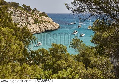 Turquoise Waters In Mallorca. Pilota Cove. Mediterranean Coastline. Spain