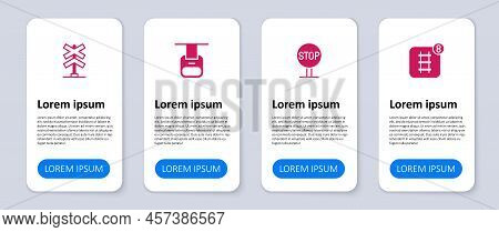 Set Online Ticket Booking, Stop Sign, Cable Car And Railroad Crossing. Business Infographic Template