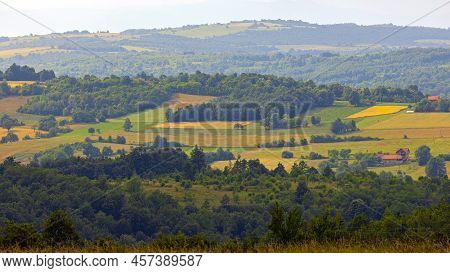 East Serbia Rural Aeria Green Hills Panorama At Spring Day