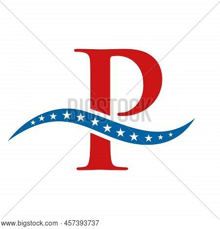 Letter P America Logo Usa Flag. Patriotic American Business Logo Design On Letter P Template