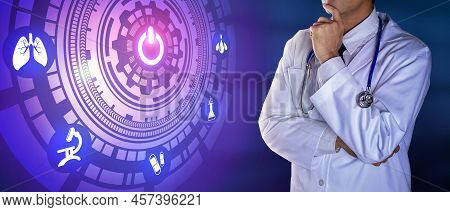 Doctor With Stethoscope Touching The Digital Icons