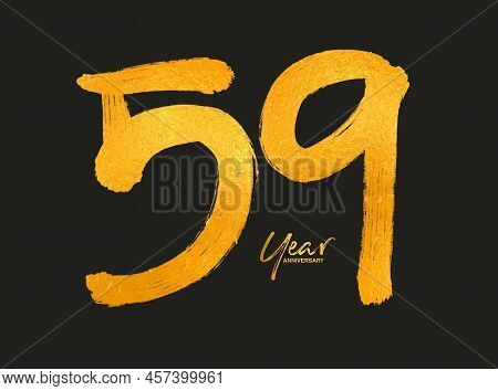 Gold 59 Years Anniversary Celebration Vector Template, 59 Years  Logo Design, 59th Birthday, Gold Le