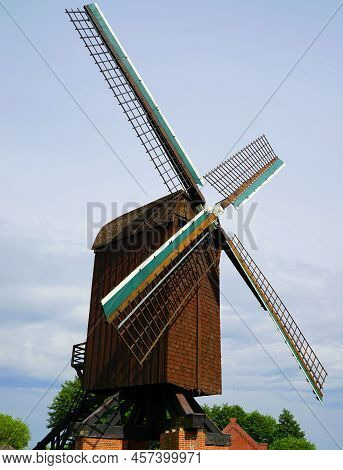 A Post Mill From 1709. This Is The Earliest Type Of European Windmill. The Whole Body Of The Mill Is