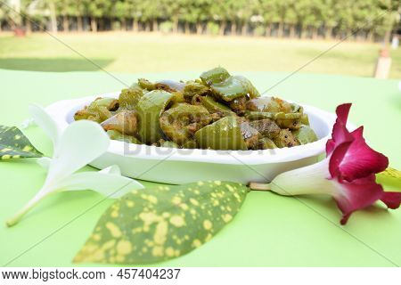 Delicious Capsicum Or Green Bellpepper Curry. Stir Fried With Onions Sauted Indian Asian Sabji With 