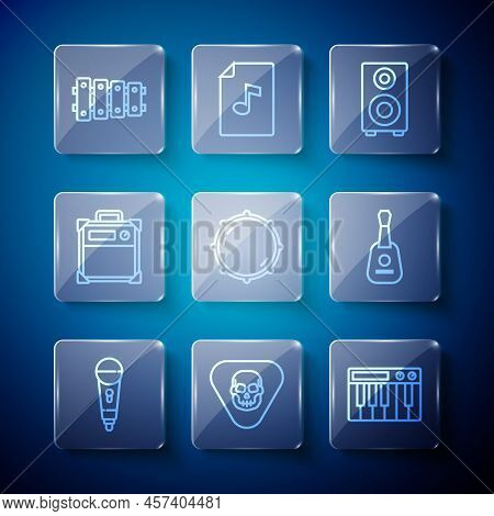 Set Line Microphone, Guitar Pick, Music Synthesizer, Stereo Speaker, Dial Knob Level, Amplifier, Xyl