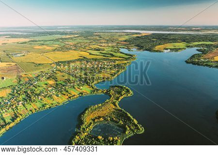 Old Lyepyel, Lepel Lake, Beloozerny District, Vitebsk Region. Aerial View Of Residential Area With H