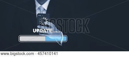 Smartphone With Bar Of Update Software Computer Program Upgrade Business Technology Internet, Update