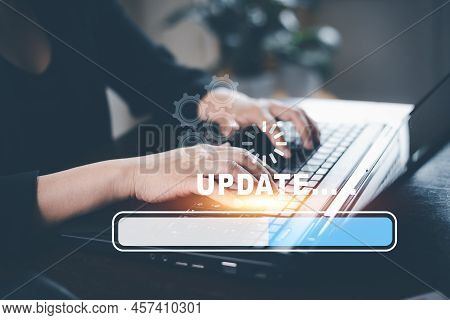 Hand Touch Bar Of Update Software Computer Program Upgrade Business Technology Internet, Update On V
