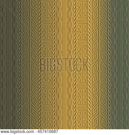 Emboss Greek Borders 3d Seamless Pattern. Embossed Border Background. Repeat Vertical Stripes Orname