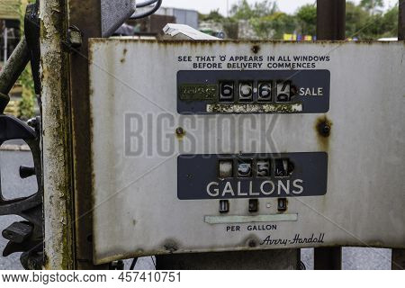 Editorial, Detail Of Derelict Vintage Avery-hardoll Petrol Fuel Gas Pump