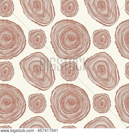 Cross-section Of A Tree Seamless Pattern Hand Draw. Tree Rings Hand Draw Seamless Vector Pattern. Sa