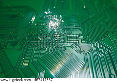 Semiconductors Chip. Technology Background. High Tech Electronic Circuit Board Background. Close-up 
