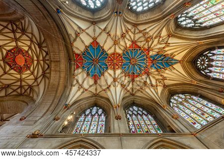 Tewkesbury.gloucestershire.united Kingdom.june 2nd 2022.view Of The Ceiling  Inside Tewkesbury Abbey