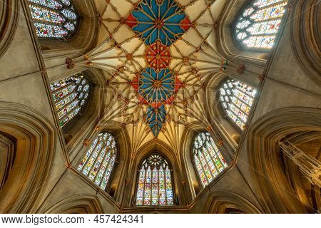 Tewkesbury.gloucestershire.united Kingdom.june 2nd 2022.view Of The Ceiling  Inside Tewkesbury Abbey