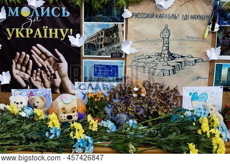 Chisinau, Moldova - Circa May 2022: Memory Wall Near Ukrainian Ambassy In Moldova, Chisinau. Concept