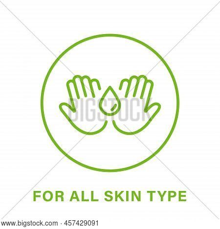 For All Skin Body Types Line Green Icon. Cosmetic Beauty Product Outline Pictogram. Natural Cosmetic
