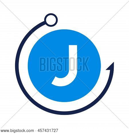 Letter J Fishing Logo Design Template. Fishing Club Logo On Letter J Concept