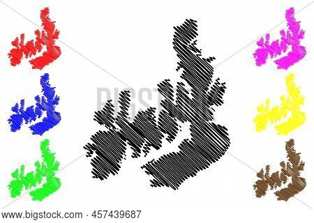 Langoya Island (kingdom Of Norway, Vesteralen Archipelago) Map Vector Illustration, Scribble Sketch 