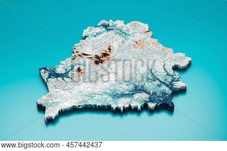 Topographic Belarus Map Hypsometric Belarus Elevation Tint Spectral Shaded Relief Map 3d Illustratio