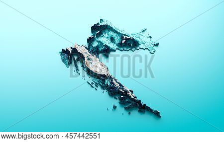 Topographic Croatia Map Hypsometric Croatian Elevation Tint Spectral Shaded Relief Map 3d Illustrati