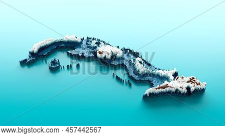 Topographic Cuba Map Hypsometric Cuban Elevation Tint Spectral Shaded Relief Map 3d Illustration