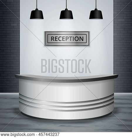 Reception Lobby Entryway Modern Office Interior Semicircular Desk With Stylish Lighting In Monochrom