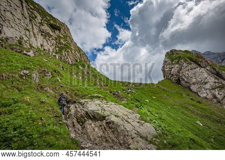 Mountain Hiking Trail Road. Between Italy And Austria: Near Volaia Lake Raunchkofer Mountain (lago D