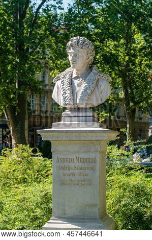 Zagreb, Croatia - June 2, 2022: Bust Of Andrija Medulic.