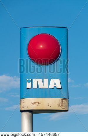 Sisak, Croatia - June 2, 2022: Logo Of Ina On Gas Station. Ina-industrija Nafte, D.d. Is A Croatian 
