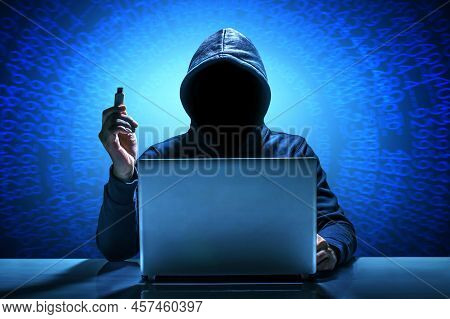 Hacker Using Laptop. Hacking The Internet In Computer