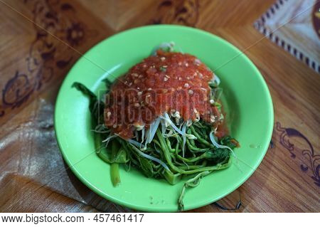 Traditional Spicy Cuisine From Lombok Made From Water Spinach Known As Plecing Kangkung.
