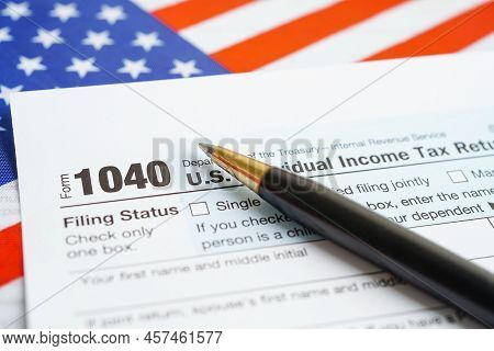 Tax Form 1040 U.s. Individual Income Tax Return, Business Finance Concept.