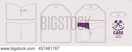 Leather Craft Sewing Pattern For Driver Document Case. Line Punch For Leather 5mm Pitch. Vector Illu