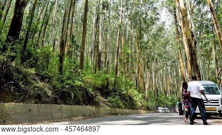 Ooty,tamilnadu,india-june 04 2022: Tourists Passing And Stopping In Gudalur To Ooty Road Enjoying Sc