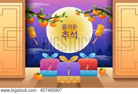 Happy Chuseok, Mid Autumn Festival, Rabbits , Gift, Background, Transtation:  Chuseok