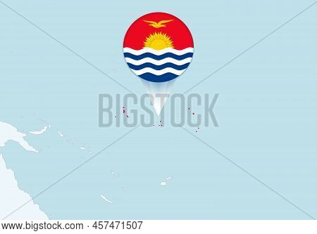 Oceania With Selected Kiribati Map And Kiribati Flag Icon. Vector Map And Flag.