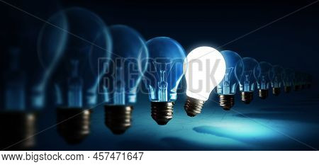 Lightbulbs On Blue Background, Bulb Idea Concept