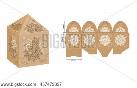 Mandala Patterned Box Template. Ethnic Decorative Elements. Box Template. Gift Box Digital Template 