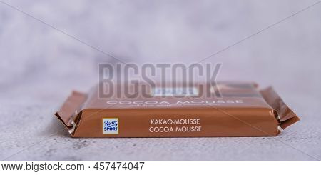 Kiev Ukraine - October 2021 Cocoa Mousse Taste. Chocolate Ritter Sport Bar German Chocolate, Differe