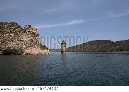 Tower Of The Church Of San Juan Evangelista In The Ribarroja Reservoir, Aragon, Spain