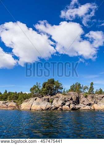 Landscape With Rocks And Trees On An Island Near Västervik In Sweden.