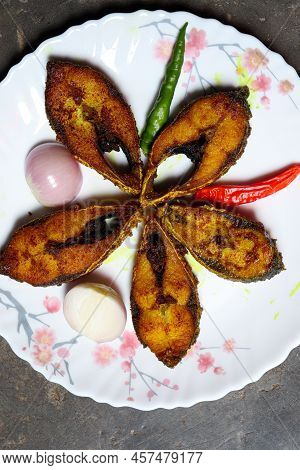 Fried Hilsa Fish On Kitchen