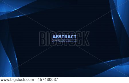 Abstract Blue Vector Background With Frame And Diagonal Dynamic Geometric Glowing Lines. Modern Eleg
